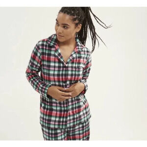 Vera Bradley Cozy Pajama Top Women's Size Red Black Plaid Long Sleeve Button Up